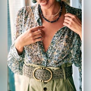 Sezane Blue Floral Tianna Blouse Sz 34